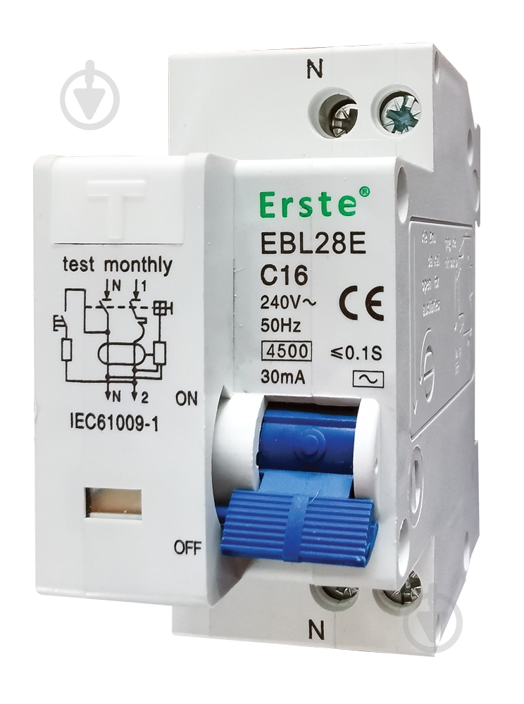 Дифференциальный автомат Erste EBL28E 4,5кА 1п+Н C25 30мА EBL28E-25C003 - фото 1