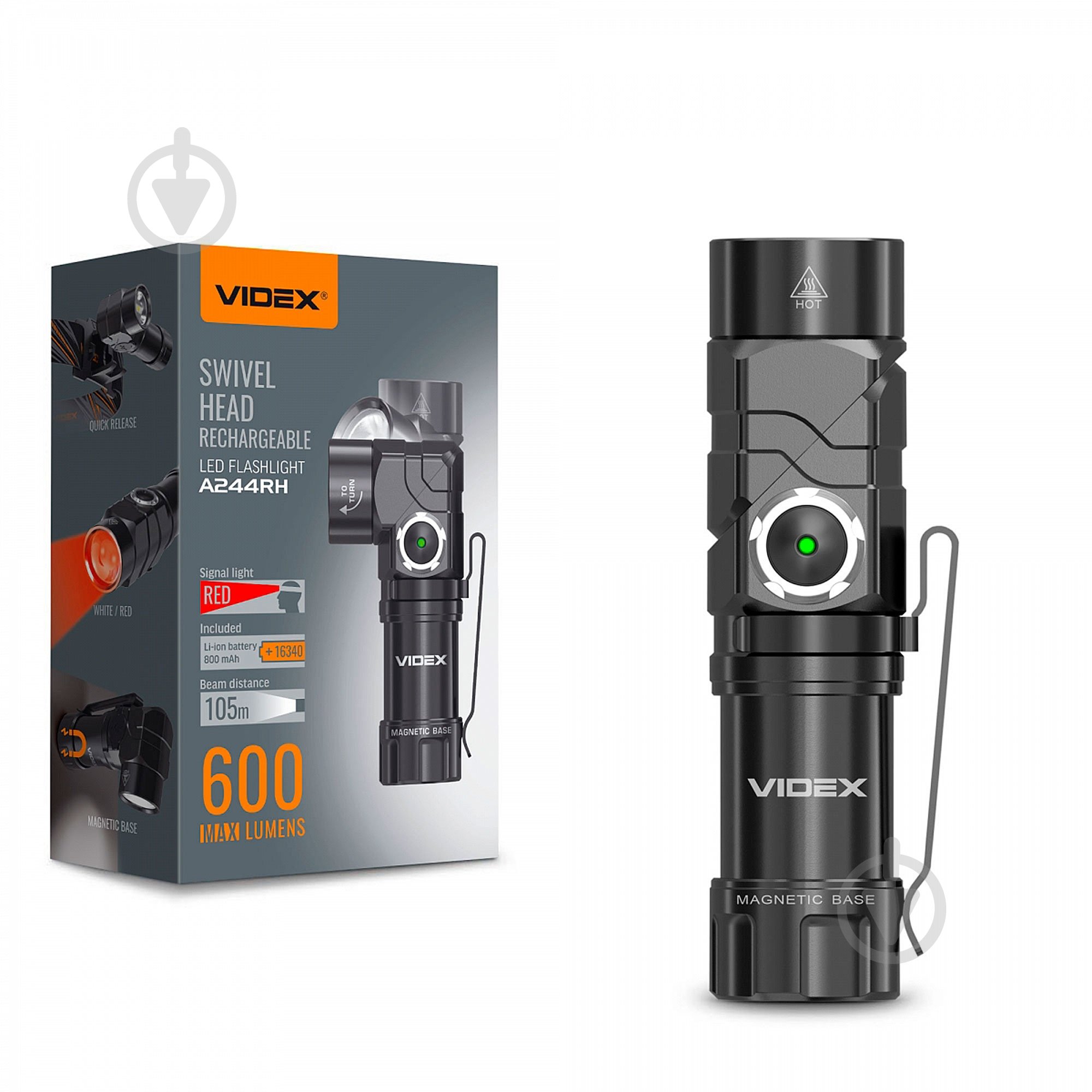 Ліхтарик акумуляторний Videx LEVLF-A244RH 600Lm 5000K чорний - фото 1