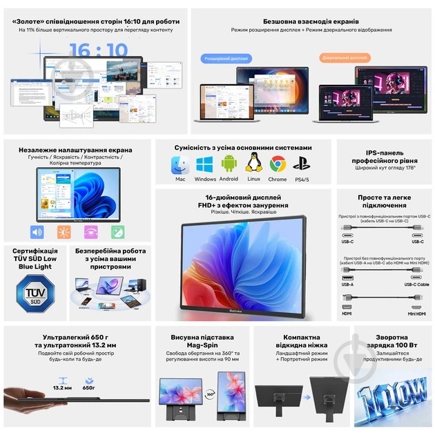 Монитор Blackview Table 9 Black 16" (BVTABLE9) - фото 6