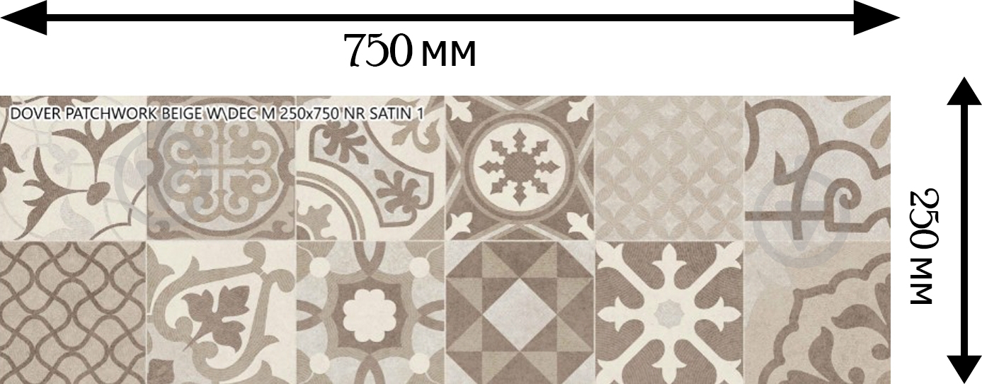 Плитка Allore Group Dover Patchwork Beige W M NR Satin 1 25x75 см - фото 2