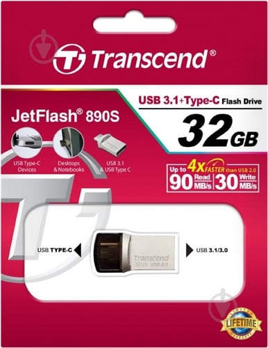 Флеш-память USB Transcend JetFlash 890 32 ГБ USB Type-CUSB 3.1 (TS32GJF890S) - фото 3