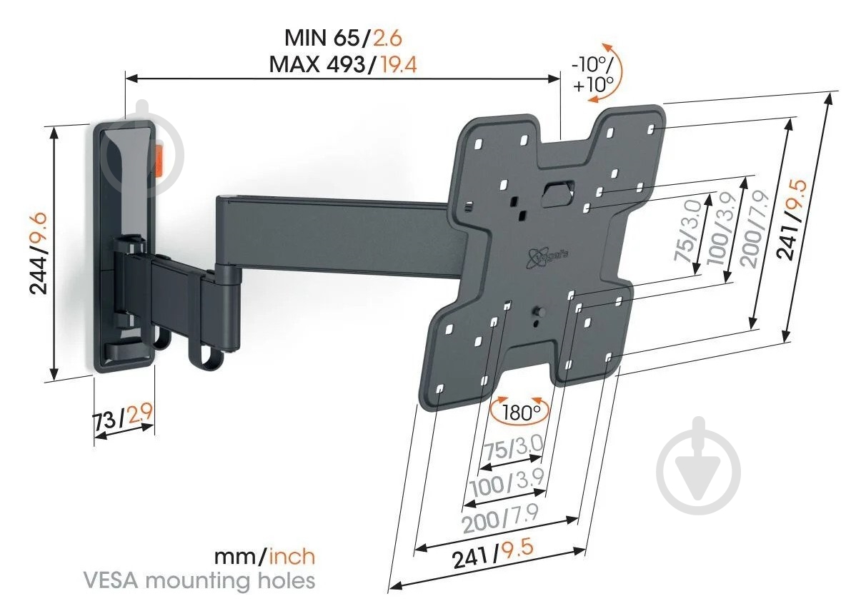 Кронштейн Vogels TVM 3243 поворотно-похилі 19"-43" чорний - фото 3 Кронштейн Vogels TVM 3243 поворотно-похилі 19"-43" чорний - фото 3