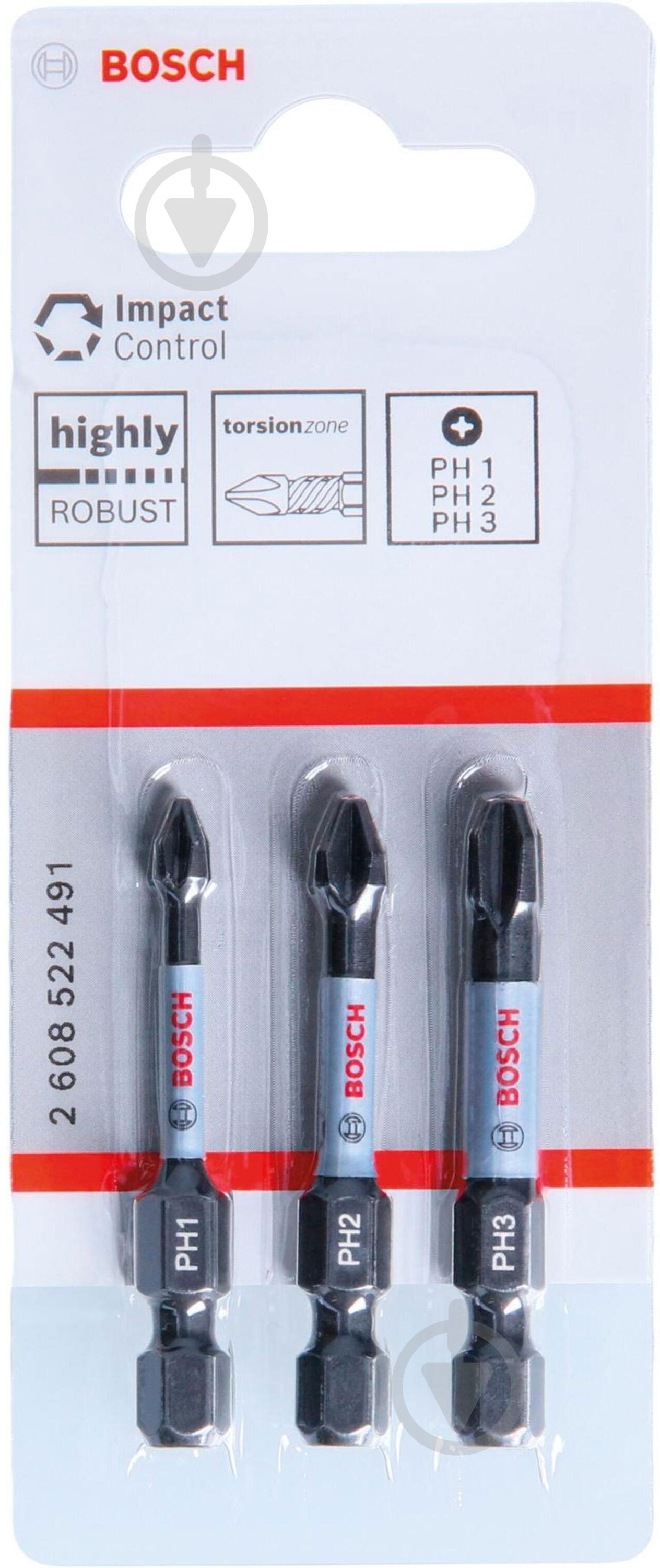 Бита Bosch Impact Control PH1/PH2/PH3 3 шт. 2608522491 - фото 2