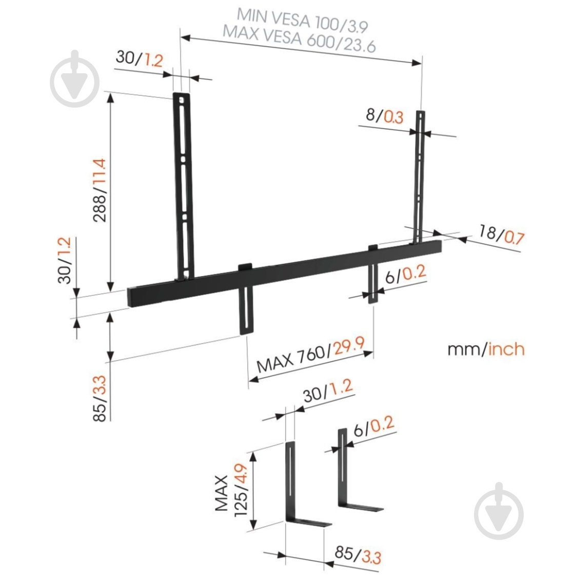 Кронштейн Vogels 3550 Sound Bar Mount фіксовані чорний - фото 6 Кронштейн Vogels 3550 Sound Bar Mount фіксовані чорний - фото 6