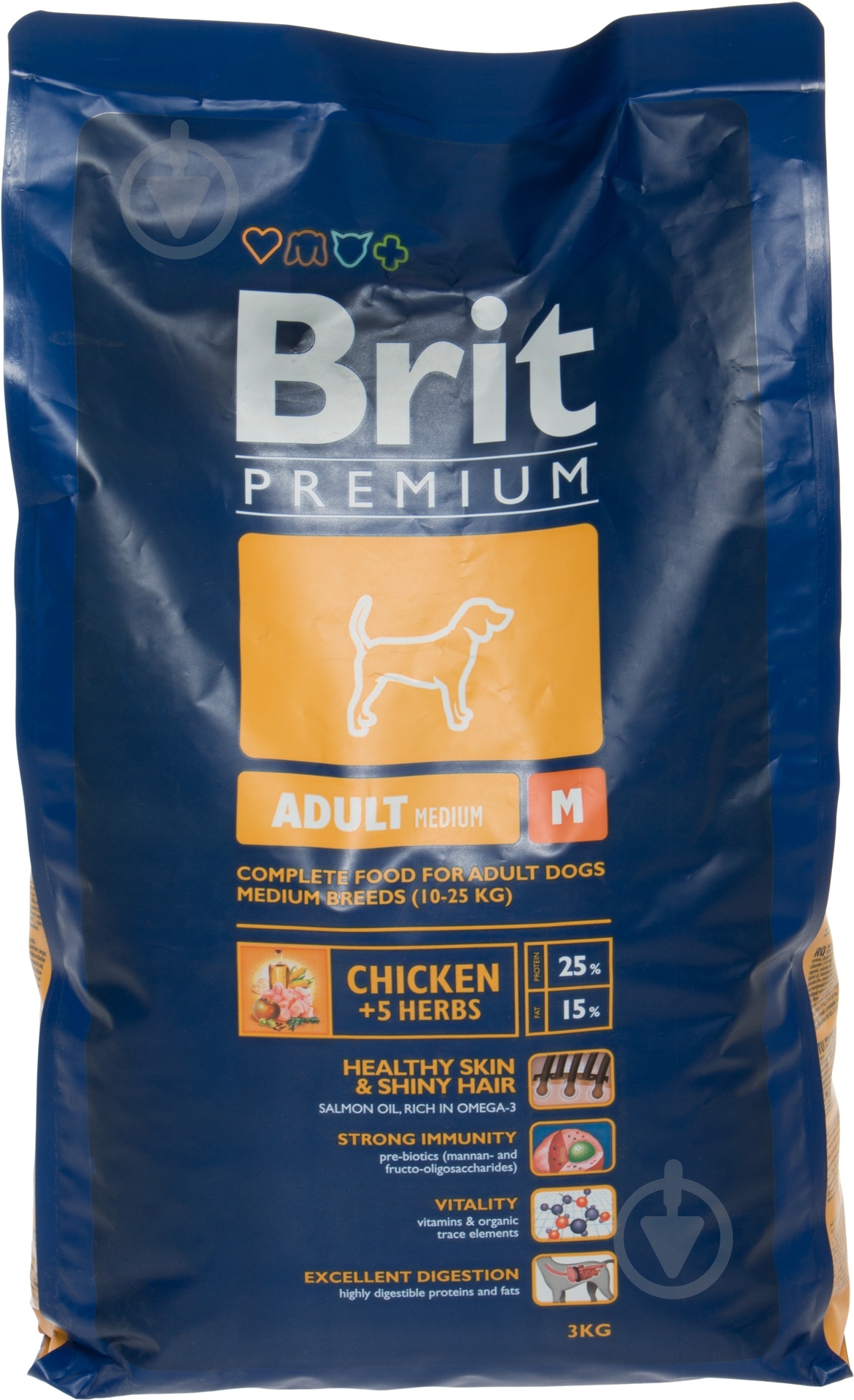 Корм для средних пород Brit Premium Adult M 3 кг (злаки, курица) 3 кг - фото 1