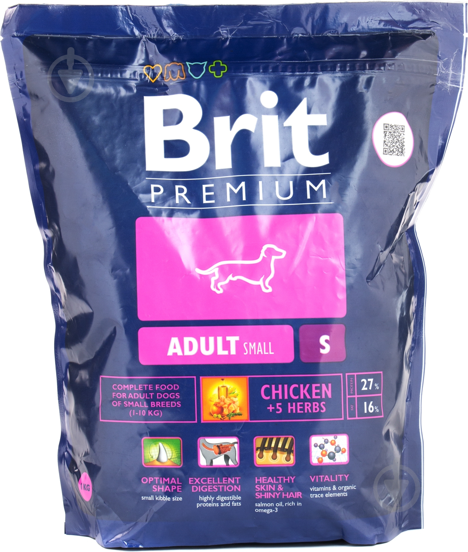 Корм для малых пород Brit Premium Adult S 1 кг (куриное мясо) 1 кг - фото 1