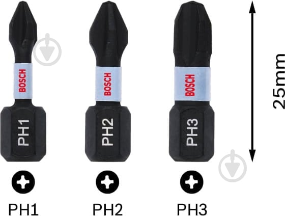 Бита Bosch Impact Control PH1/PH2/PH3 3 шт. 2608522470 - фото 3