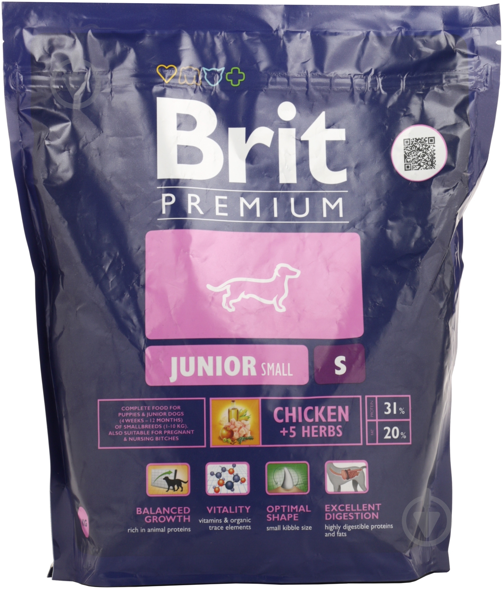 Корм для малых пород Brit Premium Junior S 1 кг (куриное мясо) 1 кг - фото 1