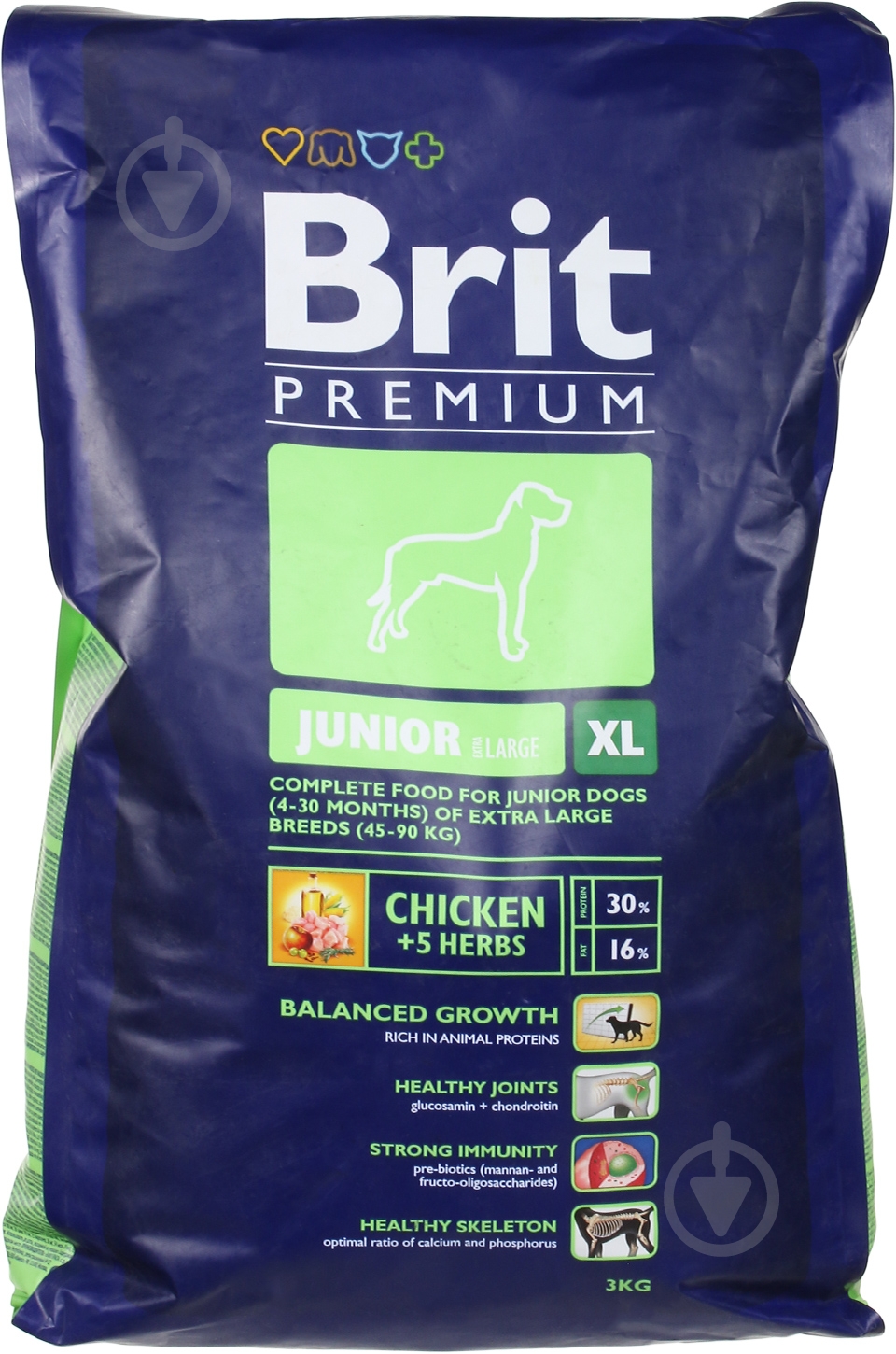 Корм для гигантских пород Brit Premium Junior XL 3 кг (злаки, курица) 3 кг - фото 1