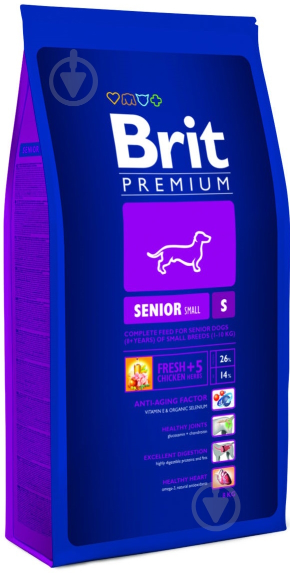 Корм для малых пород Brit Premium Senior S 1 кг (злаки, курица) 1 кг - фото 1