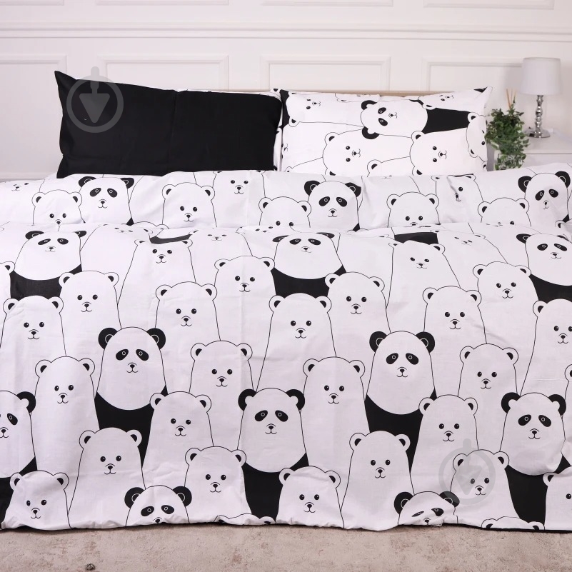 Комплект постельного белья Ranforce Elite 17-4849 White bear 220х240 см черный с белым MirSon - фото 1