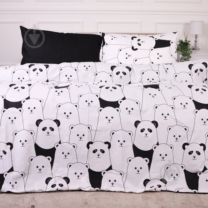 Комплект постельного белья Ranforce Elite 17-4849 White bear 143х210 см черный с белым MirSon - фото 1