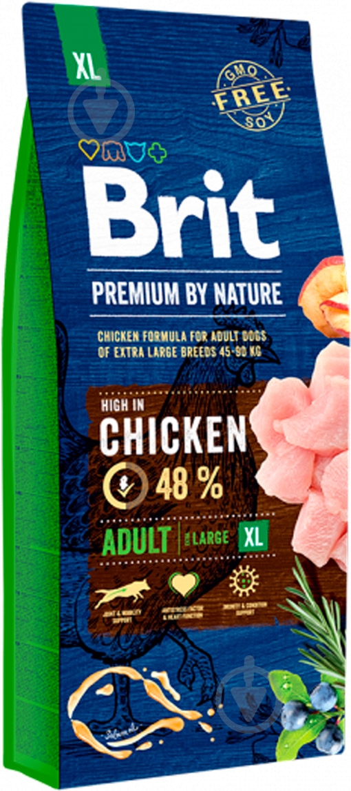 Корм для гігантських порід Brit Premium Едалт XL для дорослих собак гігантських порід, з куркою, 15 кг, 15 кг - фото 1
