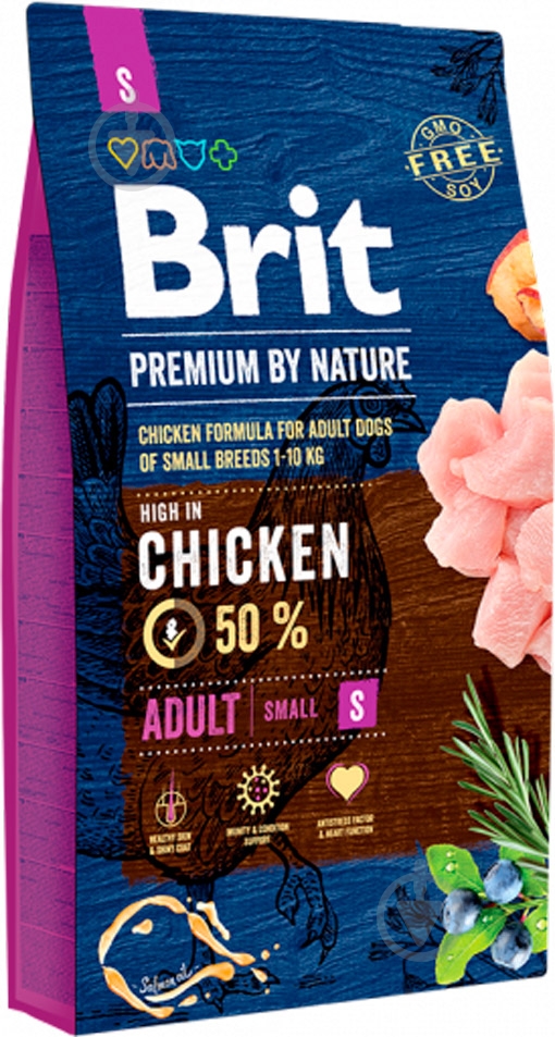 Корм для малих порід Brit Premium Едалт S для дорослих собак дрібних порід, з куркою, 1 кг, 1 кг - фото 1