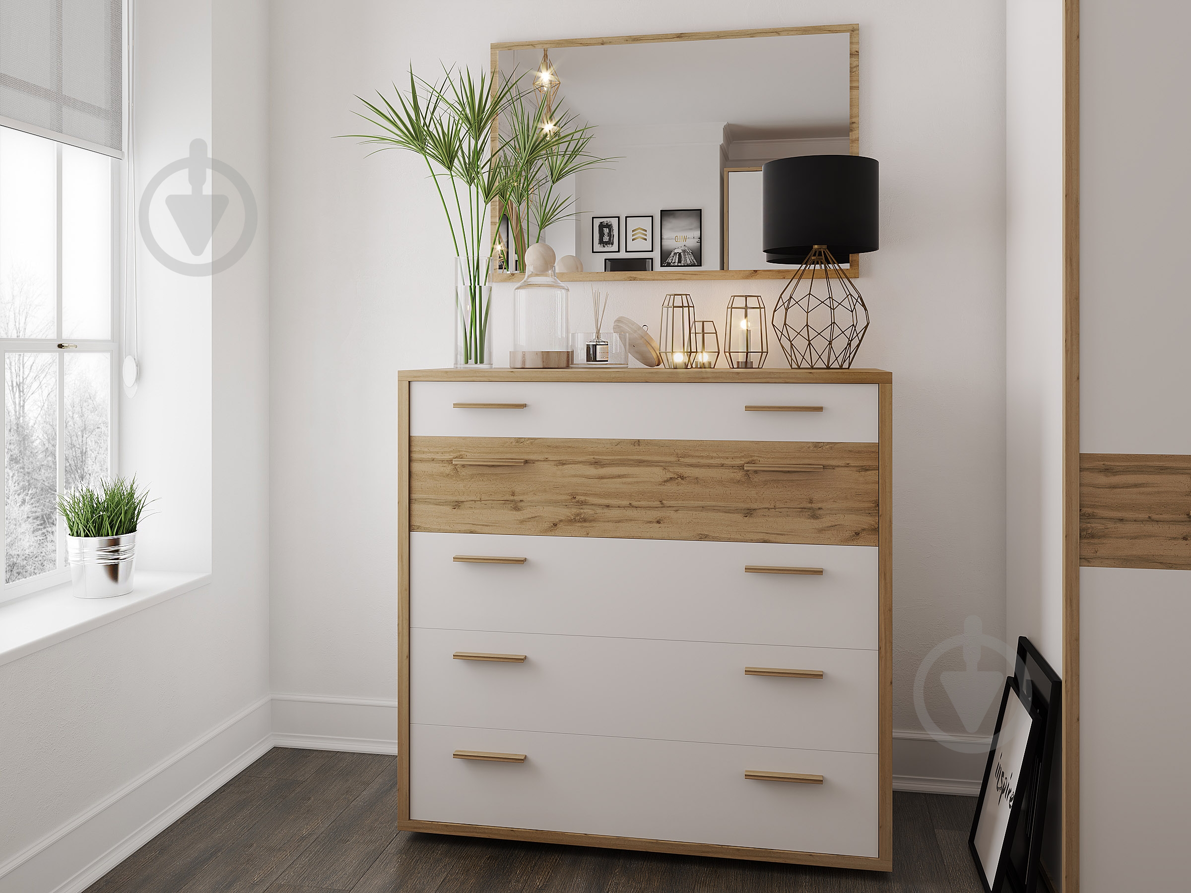 Комод Софро 1000 5Ш Синди белый/дуб вотан - фото 2