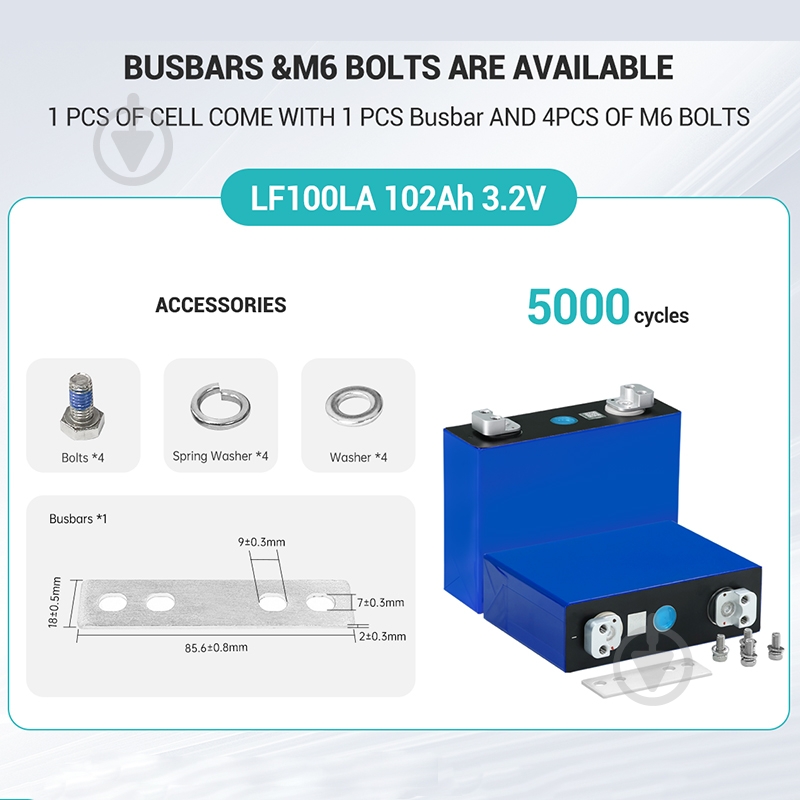 Аккумулятор EVE LF100LA LiFePO4 3.2V, 102Ah, M6 - фото 4 Аккумулятор EVE LF100LA LiFePO4 3.2V, 102Ah, M6 - фото 4