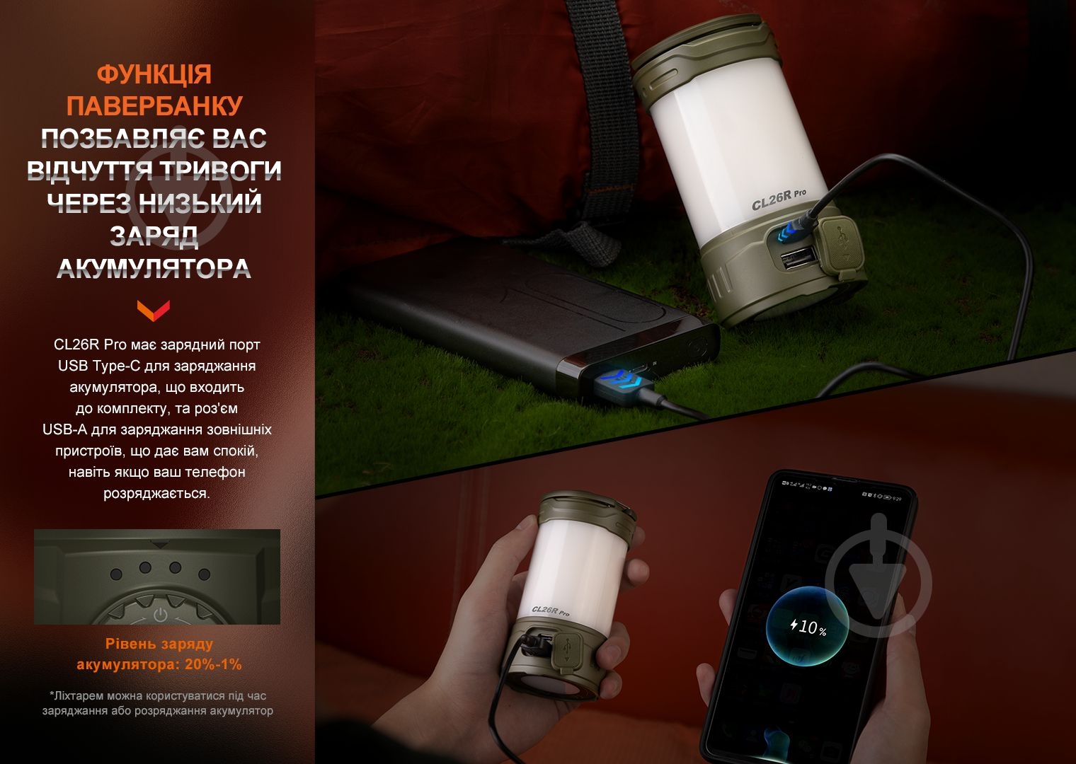 Ліхтар для кемпінгу Fenix CL26R Pro, темно-зелений - фото 12 Ліхтар для кемпінгу Fenix CL26R Pro, темно-зелений - фото 12