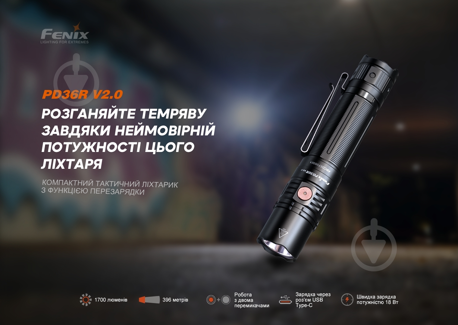 Фонарь тактический Fenix PD36R V2.0 (1700лм) - фото 5