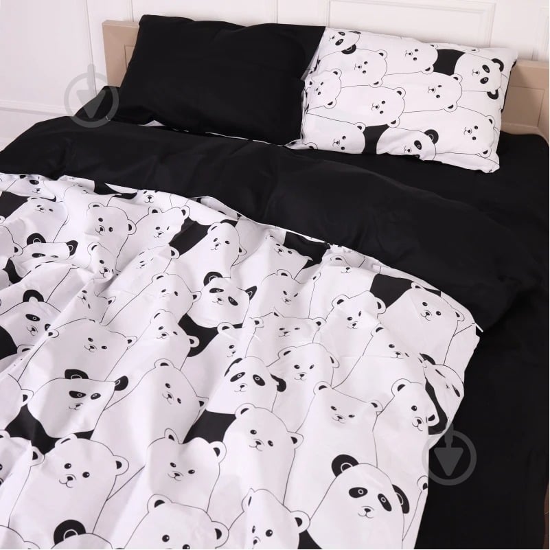 Комплект постільної білизни Бязь 17-4849 White bear 2x143x210 см чорний із білим MirSon - фото 1