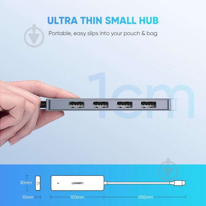 USB-хаб UGREEN CM219 4-IN-1 USB TYPE-C TO 4XUSB 3.0 HUB SPACE Gray (70336) - фото 4
