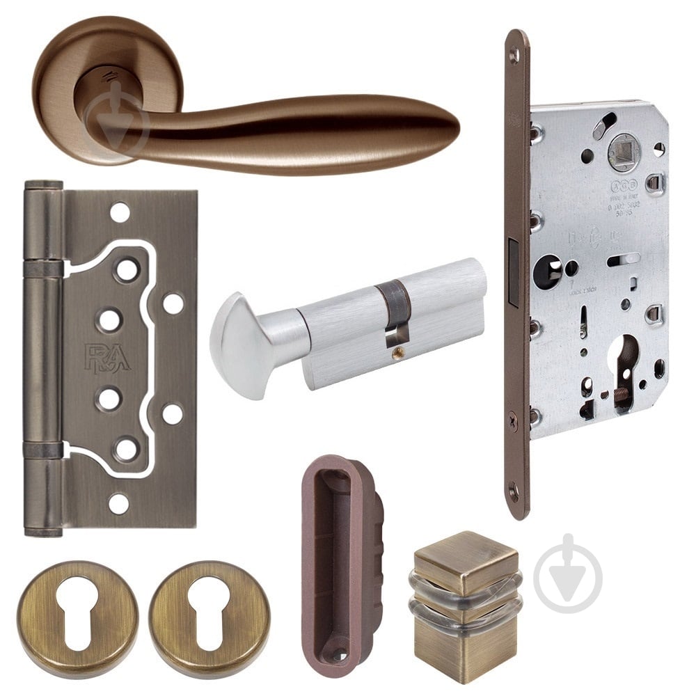 Комплект фурнитуры цилиндровый Colombo® Mach 4 85 мм античная латунь с петлями - фото 1