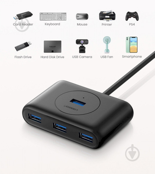 USB-хаб UGREEN CR113 4xUSB3.0 Black (20291) - фото 2