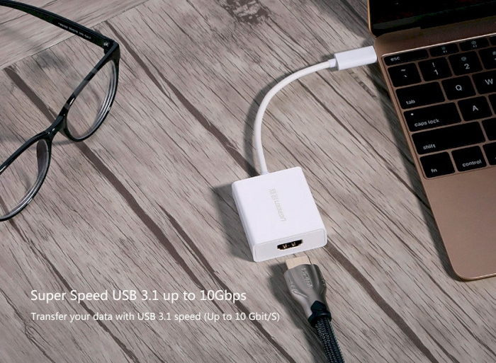 Переходник UGREEN USB 2.0 Type-C – HDMI V1.4b 0,2 м белый (40273) - фото 2