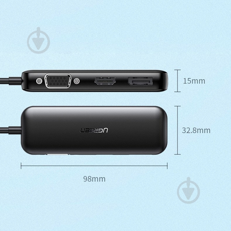 Адаптер UGREEN USB-C - A - VGA - HDMI - DP 0,15 м black (60568) - фото 6