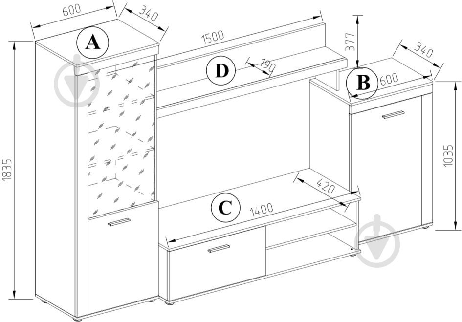 Стенка Остин 2 Світ Меблів дуб артизан - фото 2