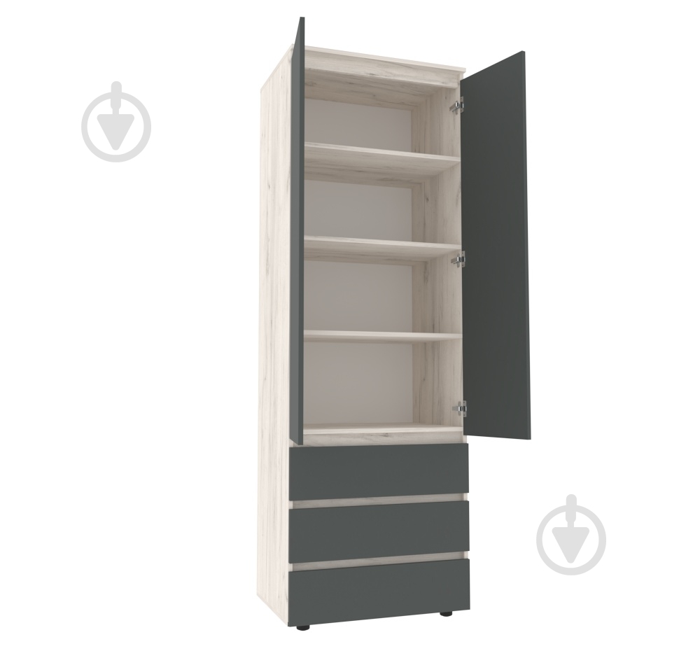 Шкаф для одежды DC STEVE с полками 2100х700х500 мм дуб крафт белый / графит - фото 2 Шкаф для одежды DC STEVE с полками 2100х700х500 мм дуб крафт белый / графит - фото 2
