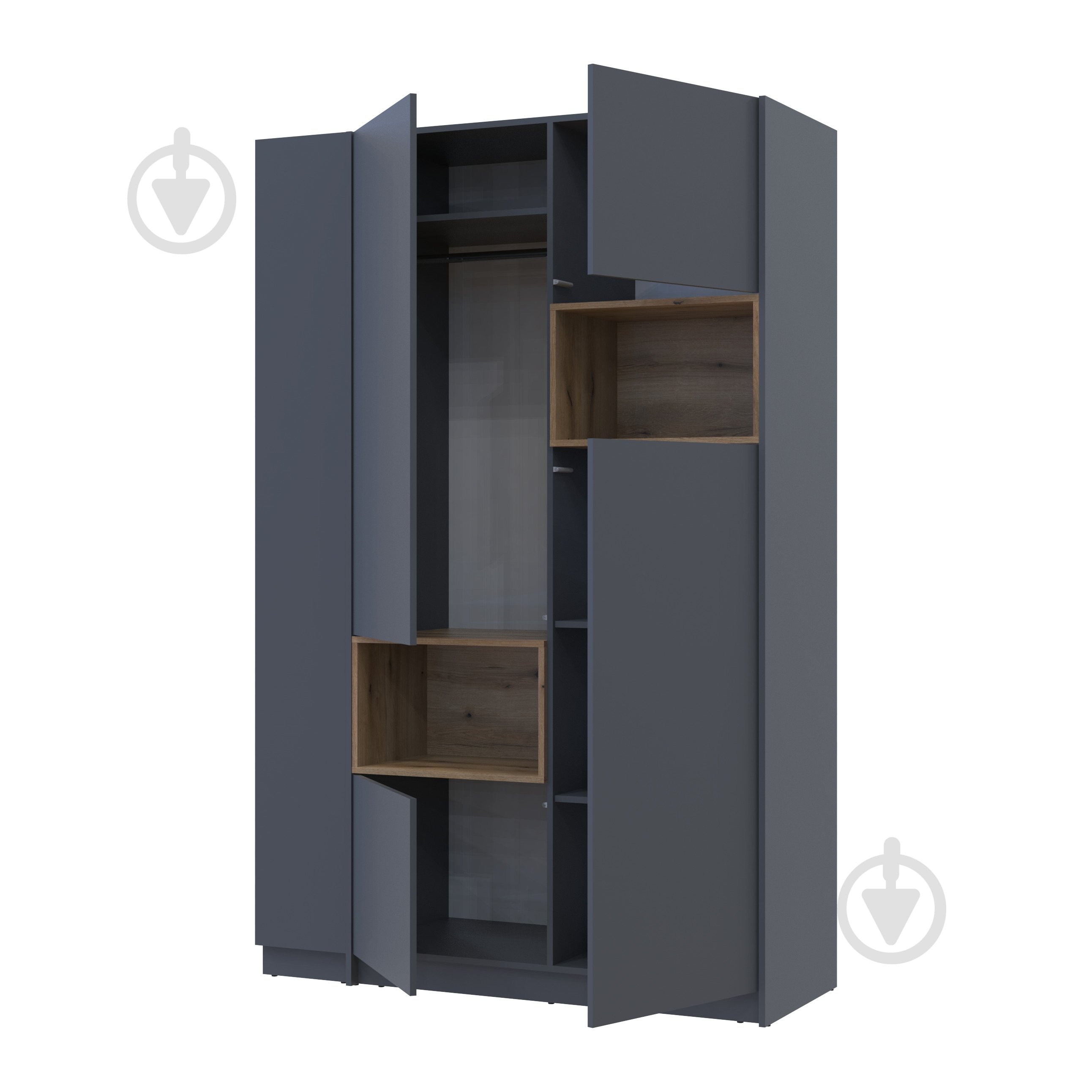 Шафа для одягу Doros Дейл 2ДСП з етажеркою 2200х1432х520 мм графіт / графіт - фото 7 Шафа для одягу Doros Дейл 2ДСП з етажеркою 2200х1432х520 мм графіт / графіт - фото 7