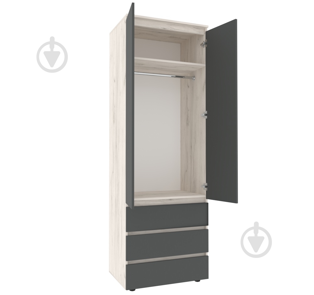 Шафа для одягу DC STEVE зі штангою 2100х700х500 мм дуб крафт білий / графіт - фото 2 Шафа для одягу DC STEVE зі штангою 2100х700х500 мм дуб крафт білий / графіт - фото 2