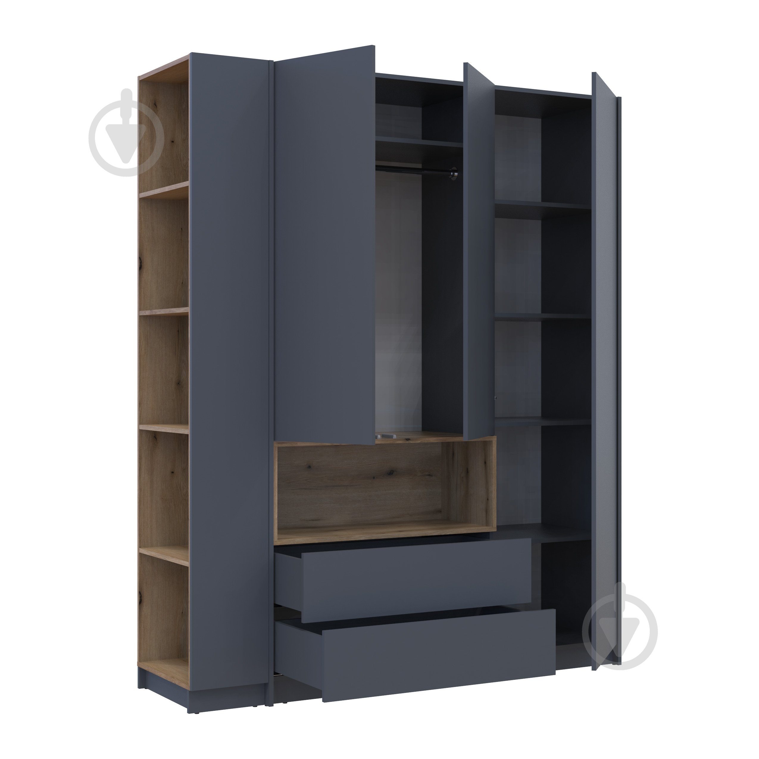 Шафа для одягу Doros Дейл 3ДСП з етажеркою 2200х1780х520 мм графіт / графіт - фото 2 Шафа для одягу Doros Дейл 3ДСП з етажеркою 2200х1780х520 мм графіт / графіт - фото 2