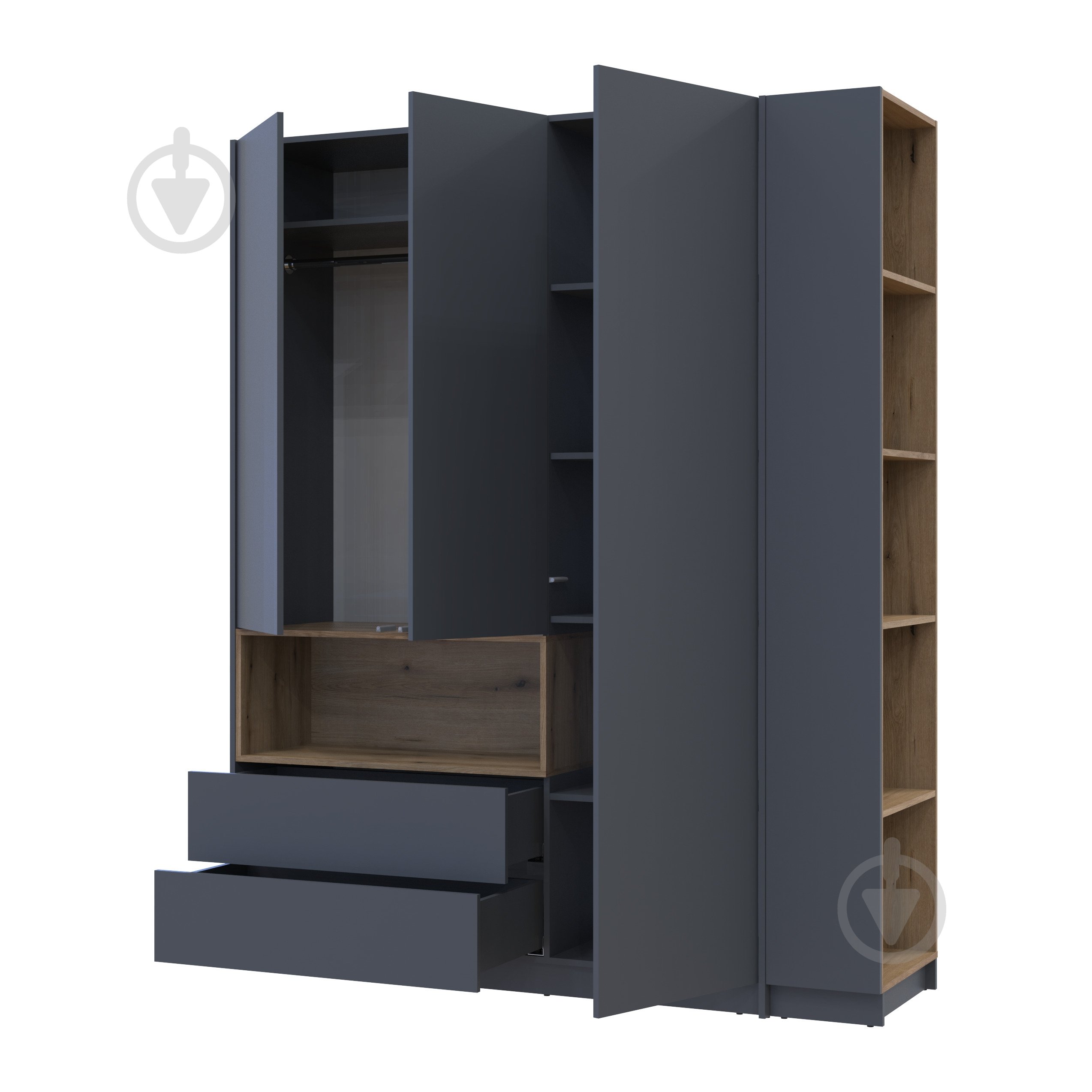 Шафа для одягу Doros Дейл 3ДСП з етажеркою 2200х1780х520 мм графіт / графіт - фото 8 Шафа для одягу Doros Дейл 3ДСП з етажеркою 2200х1780х520 мм графіт / графіт - фото 8