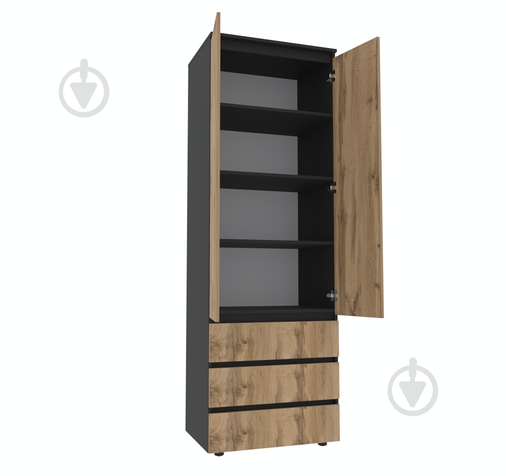 Шкаф для одежды DC STEVE с полками 2100х700х500 мм черный / дуб тахо - фото 2 Шкаф для одежды DC STEVE с полками 2100х700х500 мм черный / дуб тахо - фото 2