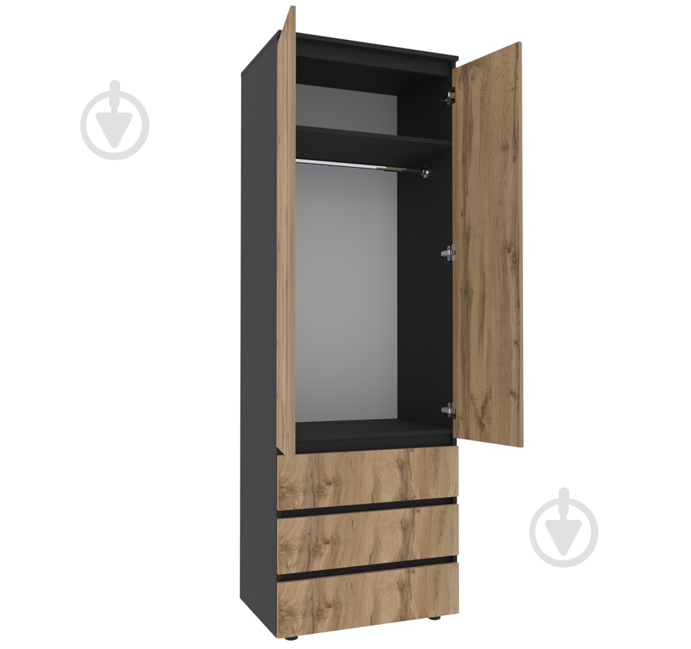 Шкаф для одежды DC STEVE со штангой 2100х700х500 мм черный / дуб тахо - фото 2 Шкаф для одежды DC STEVE со штангой 2100х700х500 мм черный / дуб тахо - фото 2