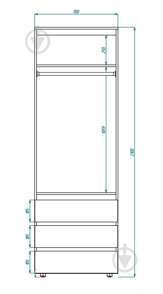 Шкаф для одежды DC STEVE со штангой 2100х700х500 мм черный / дуб тахо - фото 3 Шкаф для одежды DC STEVE со штангой 2100х700х500 мм черный / дуб тахо - фото 3