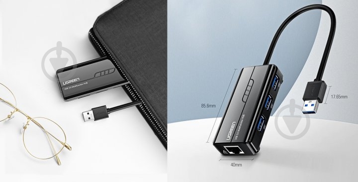 Док-станция UGREEN 3xUSB 3.0 + RJ45 1000Mbps black (20265) - фото 8