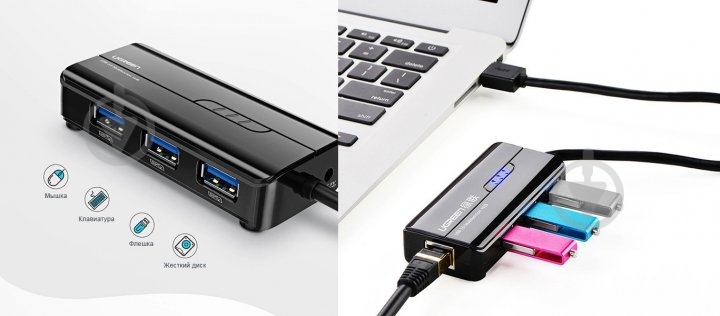 Док-станция UGREEN 3xUSB 3.0 + RJ45 1000Mbps black (20265) - фото 4