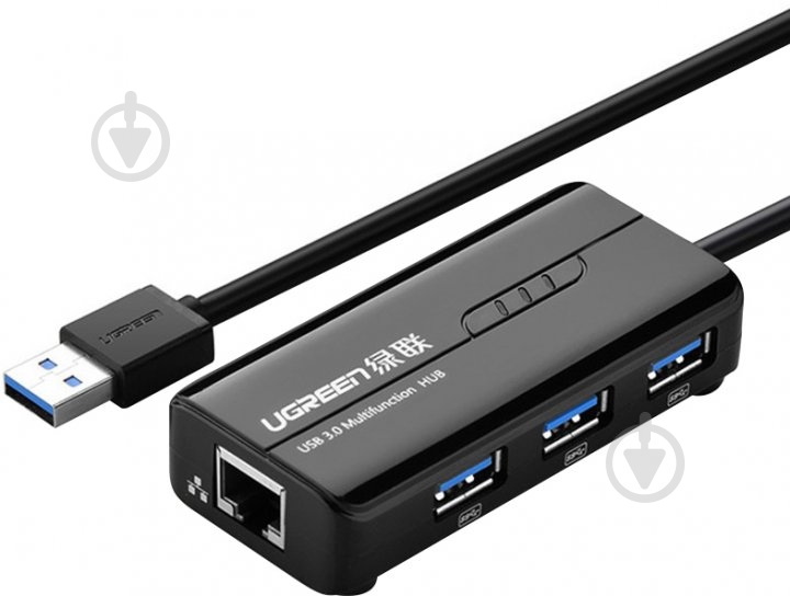 Док-станция UGREEN 3xUSB 3.0 + RJ45 1000Mbps black (20265) - фото 1