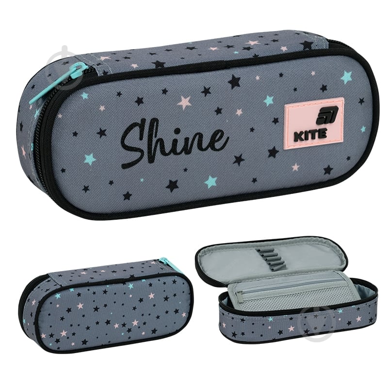 Пенал Shine K26-599-11 KITE серый с узором - фото 1
