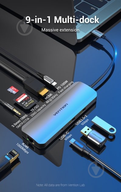 Док-станция Vention USB HUB 9 в 1 silver (TOMHB) - фото 3