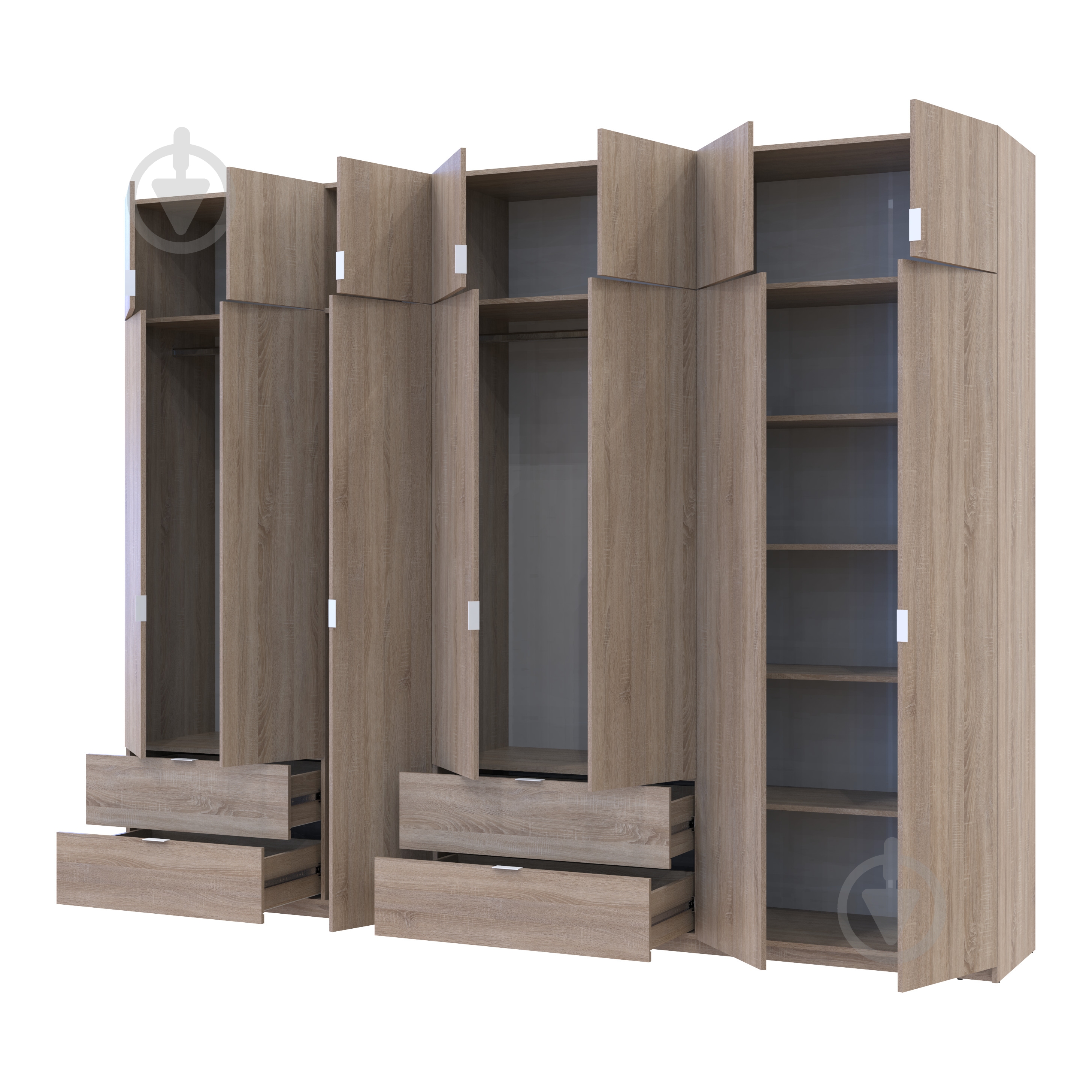 Шкаф для одежды Doros Лукас 3+4ДСП 2400х3000х500 мм дуб сонома / дуб сонома - фото 2 Шкаф для одежды Doros Лукас 3+4ДСП 2400х3000х500 мм дуб сонома / дуб сонома - фото 2