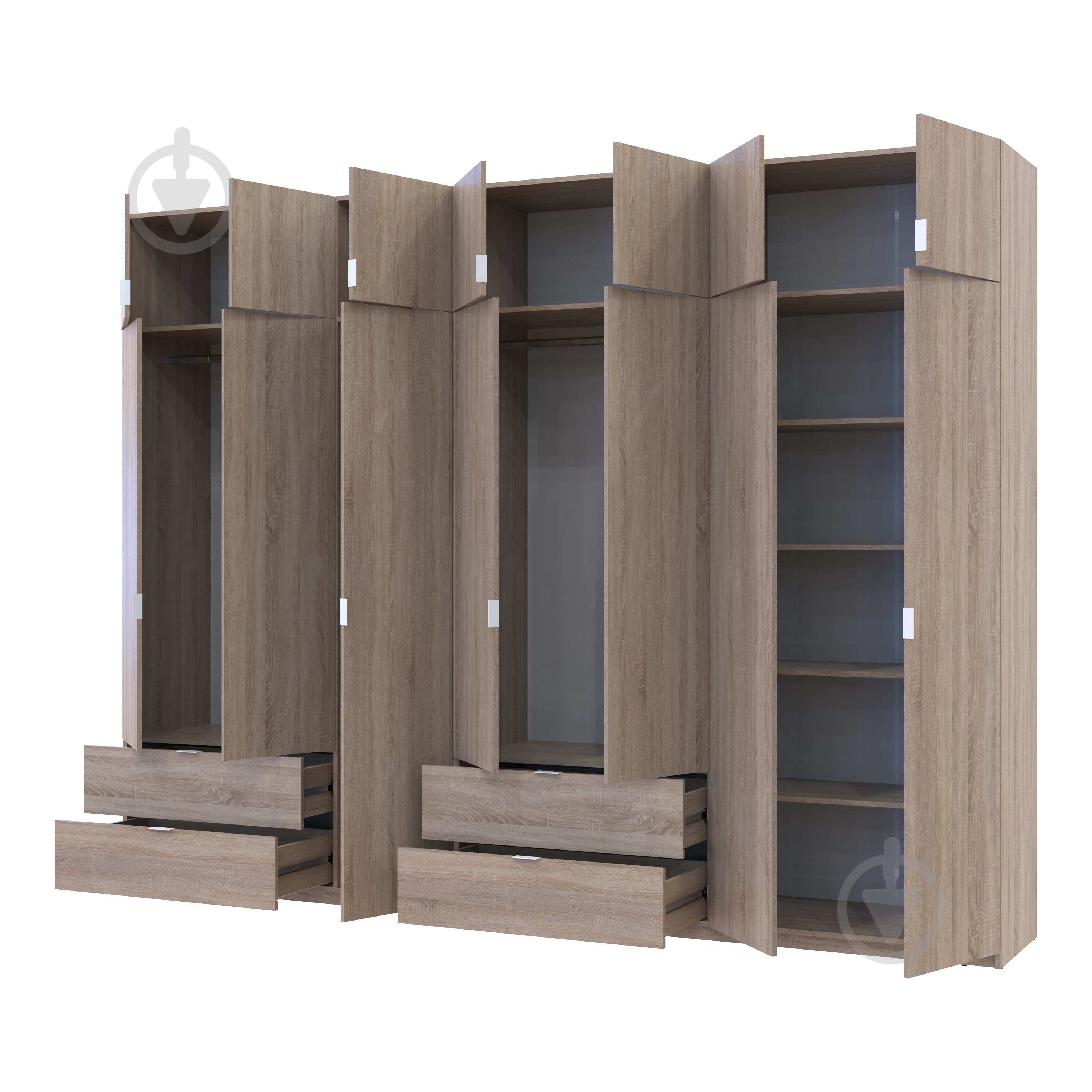 Шкаф для одежды Doros Лукас 3+4ДСП 2400х3150х500 мм дуб сонома / дуб сонома - фото 2 Шкаф для одежды Doros Лукас 3+4ДСП 2400х3150х500 мм дуб сонома / дуб сонома - фото 2