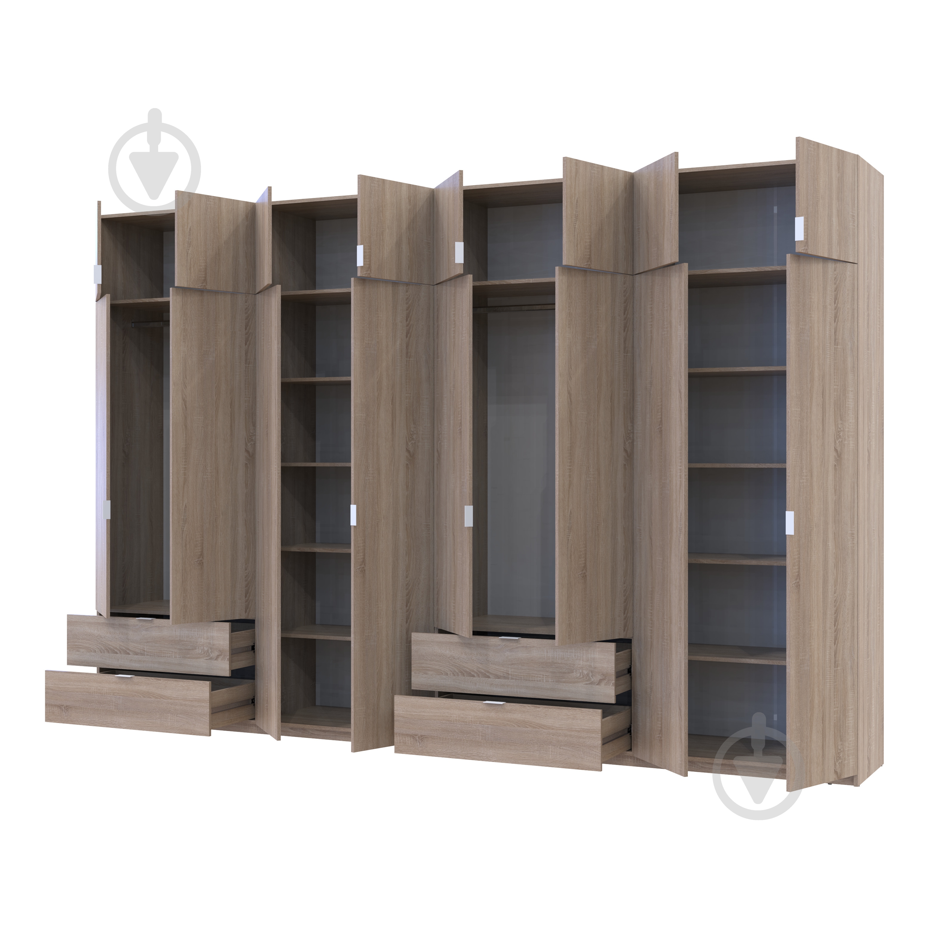 Шафа для одягу Doros Лукас 4+4ДСП 2400х3600х500 мм дуб сонома / дуб сонома - фото 2 Шафа для одягу Doros Лукас 4+4ДСП 2400х3600х500 мм дуб сонома / дуб сонома - фото 2