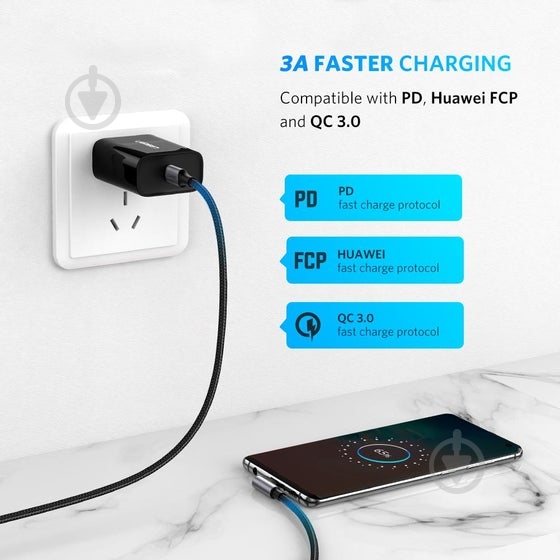 Кабель UGREEN US261 Type-C - Type-C 90° Cable Aluminum Braid 3А 60W 2 м black (50125) - фото 2
