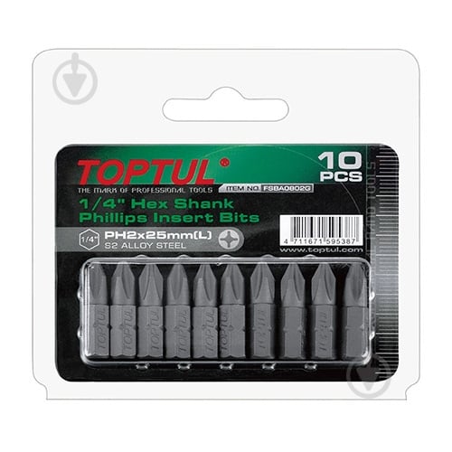 Набор бит Toptul 1/4" 25 мм PH2 10 шт. FSBA0802G - фото 1