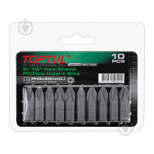 Набор бит Toptul 5/16" 30 мм PH2 10 шт. FSBA1002G - фото 1
