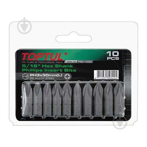 Набор бит Toptul 5/16" 30 мм PH3 10 шт. FSBA1003G - фото 1