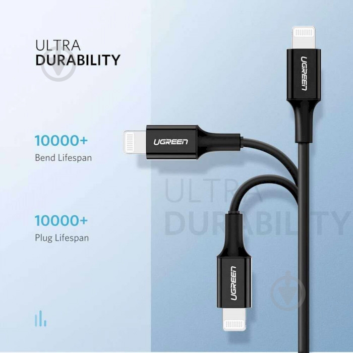Кабель UGREEN USB AM-Lightning M 3A Nickel Plating ABS Shell US171 1 м white (60751) - фото 5